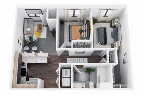 Floor plan for 2 beds, 1 bath, 795 sqft